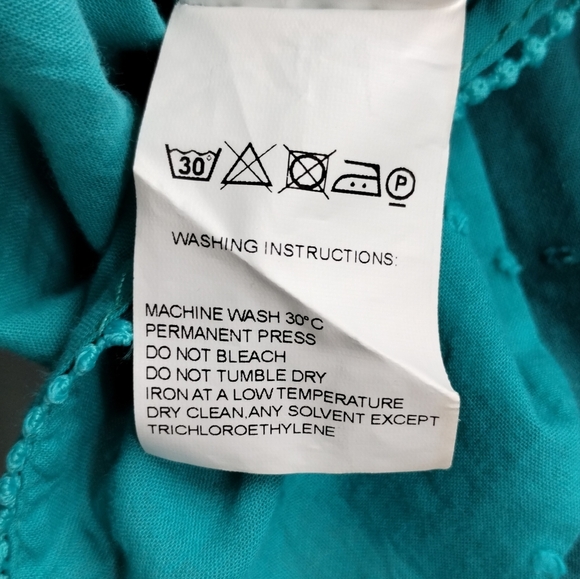 Farm Rio Anthropologie Color Block Teal Swiss Dot Wrap‎ Blouse - Picture 12 of 16